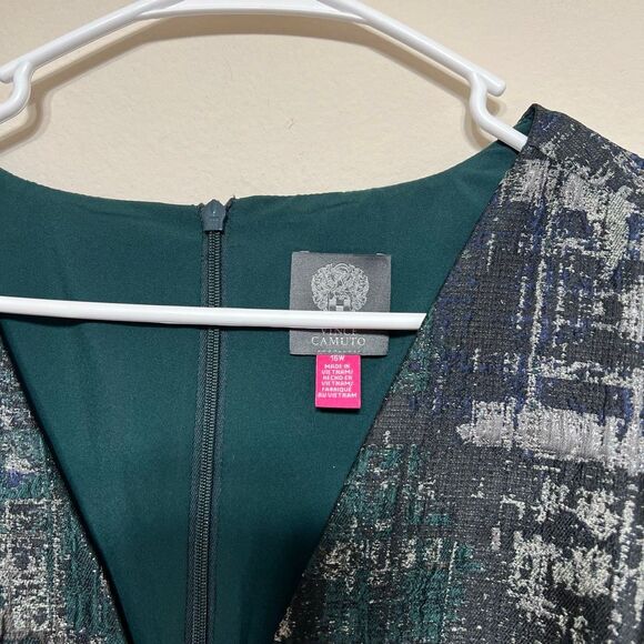 Vince Camuto Plus Size V Neck Cap Sleeve Green Jacquard Dress 16W Women - Picture 3 of 10